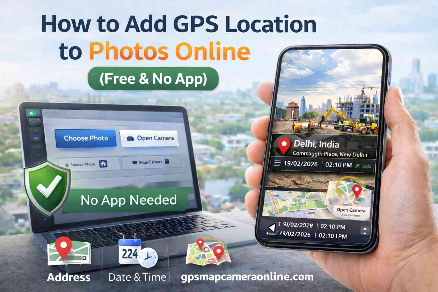 User adding live GPS location to a photo using an online browser tool