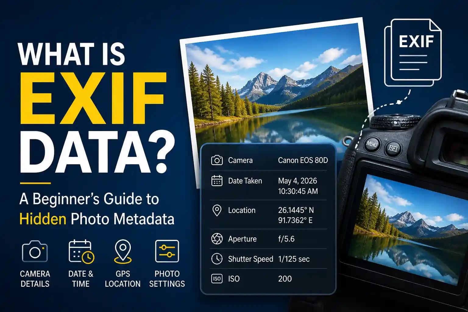 Illustration of EXIF metadata hidden inside a photo file