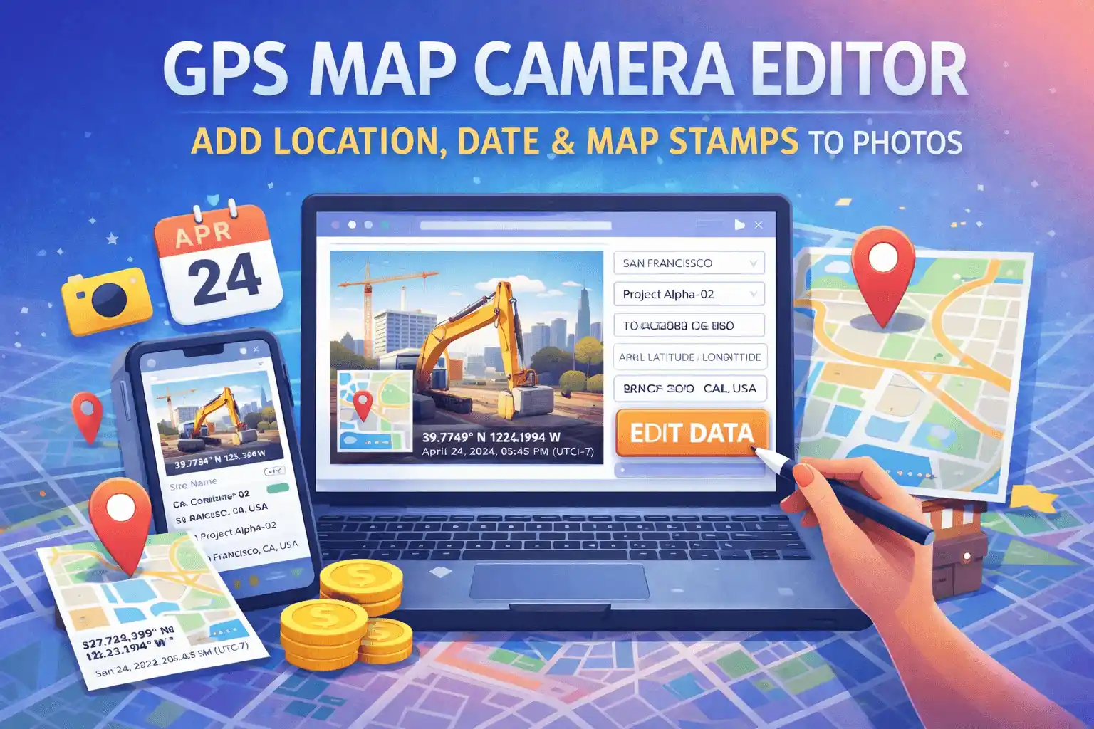 GPS Map Camera Editor Online Tool to Add Location, date,time  and Map Stamp to Photos