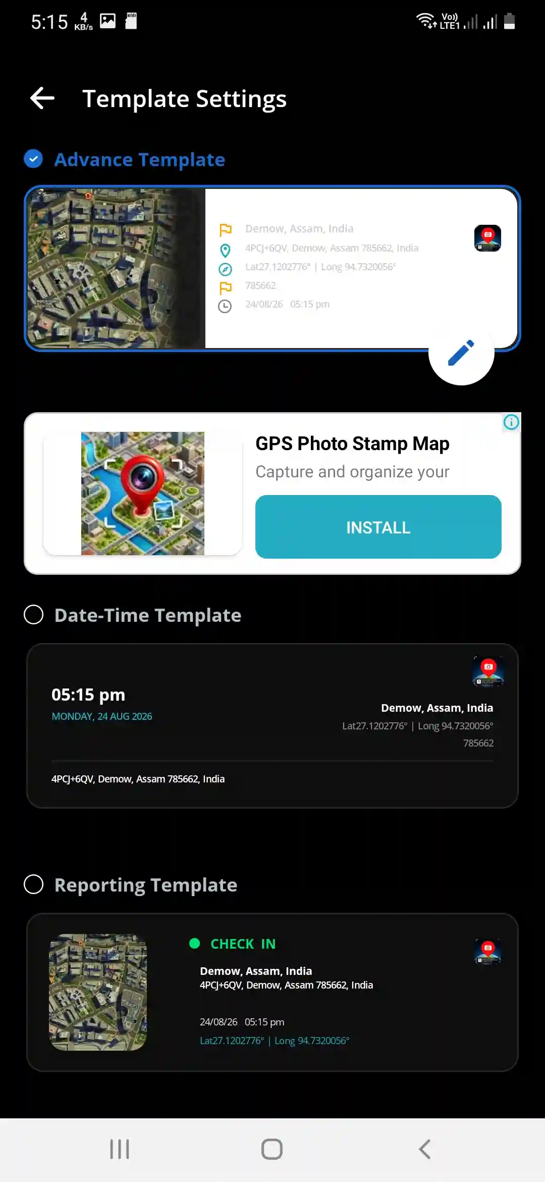 GeoTag Camera app aspect ratio and manual focus options