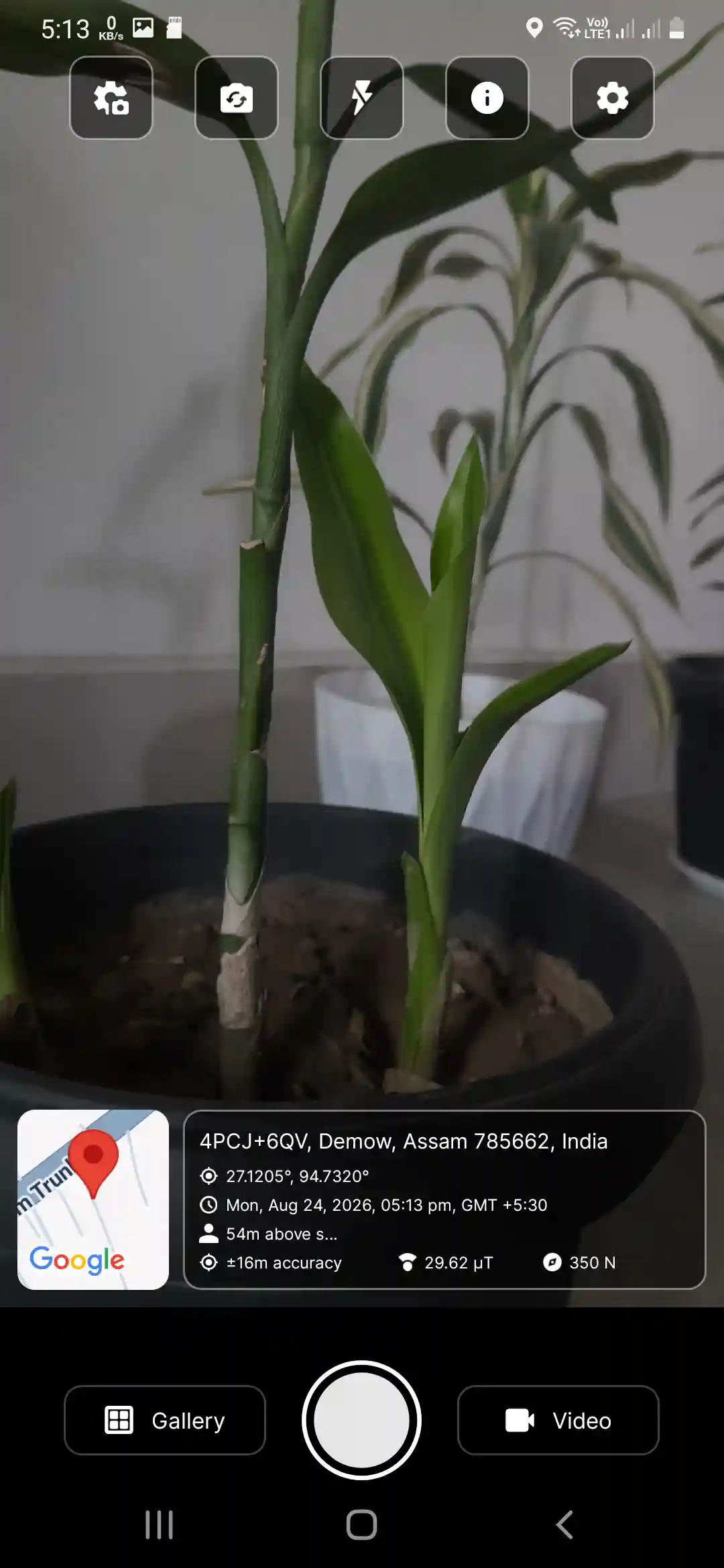 GPS Camera app screenshot showing address, latitude, longitude and elevation stamp